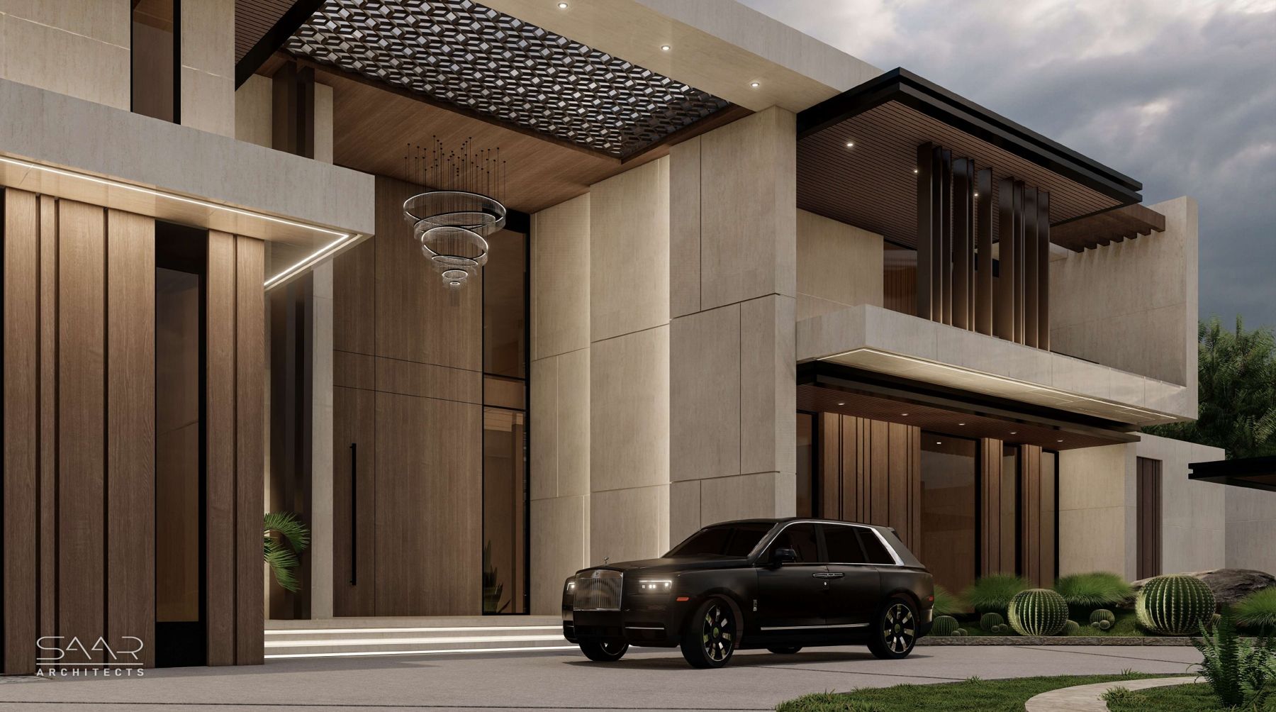 Double-height entrance of the Ajman farm villa